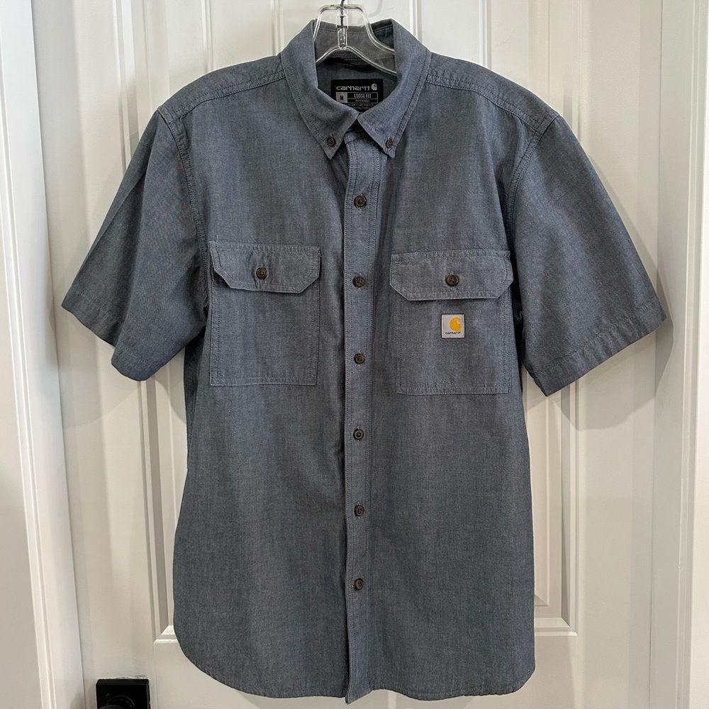 Carhartt Men's Blue Chambray Short Sleeve Shirt Medium
